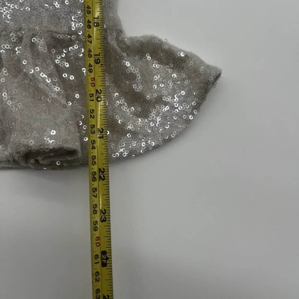 J.Crew Collection Silver Sequin Ruffle Sleeve Shift Dress Size 0‎ Party Cocktail